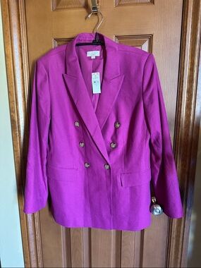NWT LOFT Double-Breasted Fuchsia Blazer, size 14